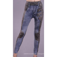 Sans couture dames Journal imprimé jambières bleu Jean Leggings